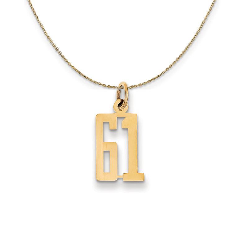 14k Yellow Gold, Alumni Small Elongated Number 61 Necklace - 20 Inch
